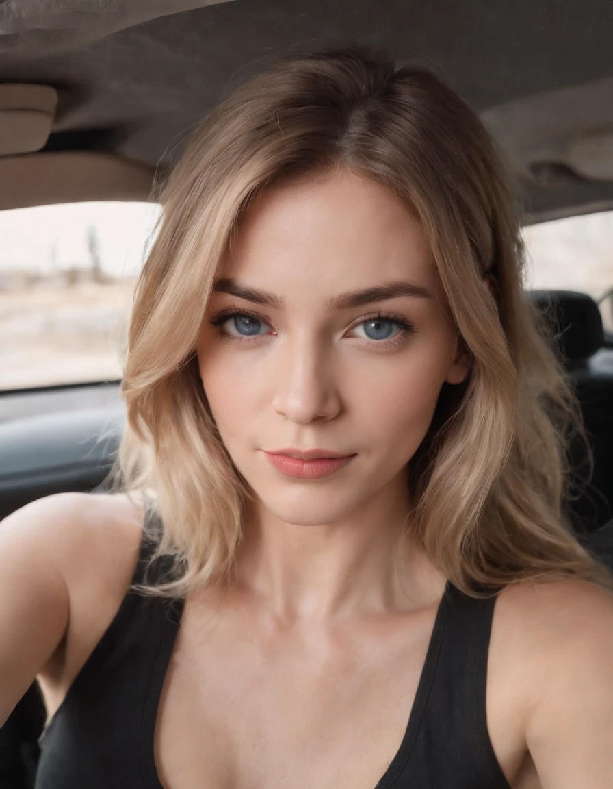 1️⃣ selfie of woman in car, shoulder length blonde with brown highlights and grey eyes wearing black tank top --ar 1:2
2️⃣ selfie of woman in car, shoulder length blonde with brown highlights and blue eyes wearing black tank top --ar 1:2
3️⃣ selfie of an ugly woman in her car, bad photo taken with phone camera, she has shoulder length hair and some blonde highlights, dark brown eyes, wearing black tank top, she is not smiling, shot from the front, low angle --ar 1:2
selfie of an ugly woman in her car, dark blonde hair with highlights and blue eyes, wearing black tank top, 25 years old, photorealistic --ar 1:2
