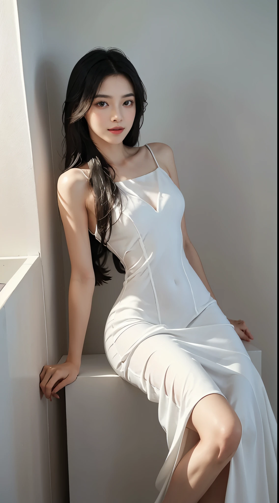(Extra long black hair hanging down to her ankles: 1.3), （Full body shot），（Extremely detailed CG 8k wallpaper），（Extremely exquisite and beautiful），（masterpiece），（Best quality：1.0），（超high resolution：1.0），beautiful lights，perfect lightning，Realistic shadows，[high resolution]，Smooth and flawless fair skin，Extremely delicate facial details，（Perfect body：1.1），Ultra Detailed,1 beautiful girl，Small head,(Large chest:1.25)，Slim，very high, Slim and sexy，Smile，hapiness，(Gorgeous white evening dress long dress:1.5),White gorgeous high heels，Extra long legs，slender legs,Shoulders off the ground,Bare shoulders,Machine as a whole,Close-up shot,Cowboy shooting,(Portrait above the chest:1.2),(photo booth:1.2),(Bright light:1.2),permanent,Daytime scene, On the Great Wall