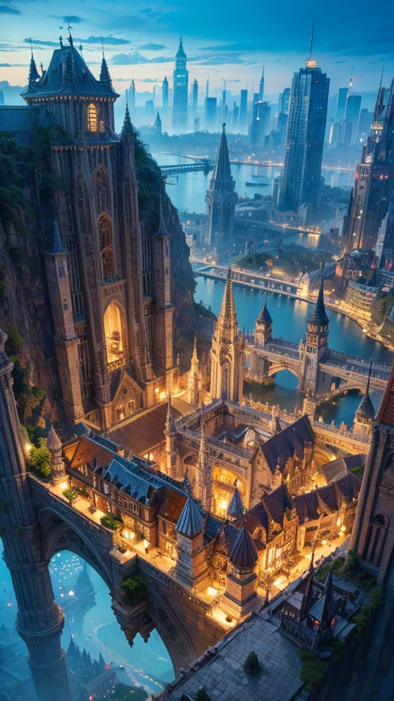 Highest quality,Fantasy,Aerial,City