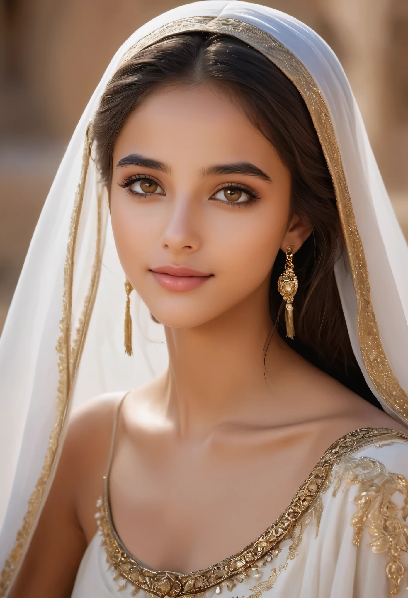 (ultra-detailed,photorealistic:1.37),(best quality,4k,8k,highres,masterpiece:1.2), This 16-year-old Saudi Arabian girl is a vision of ethereal beauty, captivating all who gaze upon her. Her long, flowing jet-black hair cascades down her shoulders like a shimmering waterfall, framing her delicate features with an air of mystery and allure. Her eyes, deep pools of darkness, hold a universe of secrets within them, twinkling with the wisdom of ages beyond her years.
Her skin, kissed by the desert sun, glows with a radiant warmth, reminiscent of the golden sands of her homeland. Each delicate curve of her face is sculpted with perfection, her high cheekbones catching the light in a breathtaking display of elegance.
As she smiles, it's as if the whole world lights up around her, her laughter echoing like music in the wind. Her attire, adorned with intricate patterns and delicate fabrics, drapes her slender frame like a work of art, enhancing rather than overshadowing her natural beauty.
In her presence, time seems to stand still, as if she's stepped out of a fairy tale and into reality, a true embodiment of grace and charm. This 16-year-old Saudi Arabian girl is not just beautiful; she's a living, breathing masterpiece, a testament to the boundless wonders of the human form.