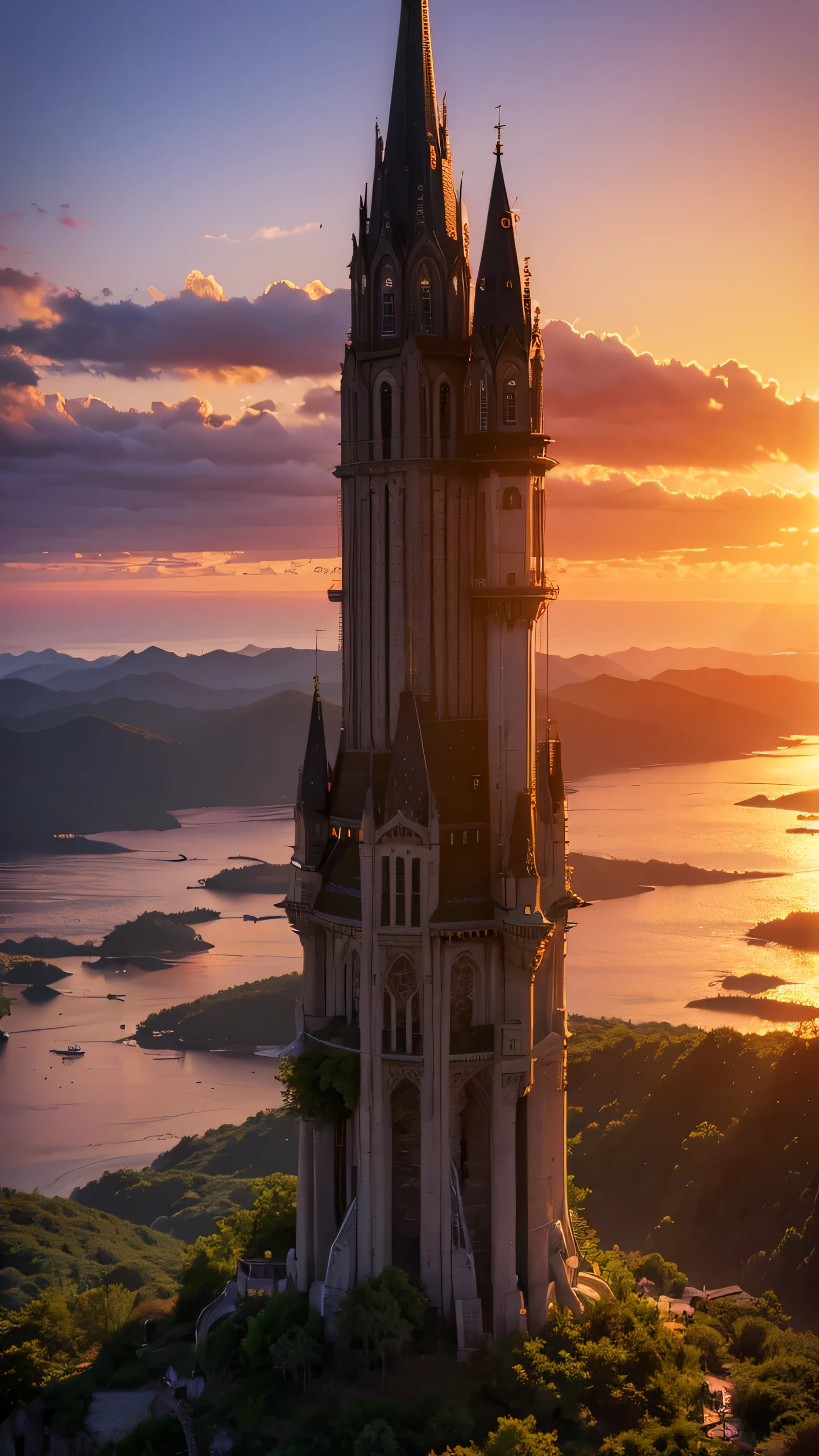 Highest quality,Fantasy,Heights,Sunset