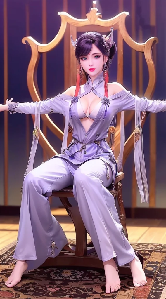 1 beautiful sexy 20 year old girl, ((Slim sexy pajamas,Very deep slit :1.6)), ((Completely naked:1.6)), ((The girl wore an off-the-shoulder dress,露出了她的Cleavage,Beautiful breasts:1.6)), ((Black long hair:1.6)), Bangs, Beautiful jewelry made from precious gemstones and beautiful hair, noble, Noble temperament and extremely girly beauty, very beautiful and cute face, ((bright face:1.2)), Very beautiful face, thin eyebrows, Eyes are so beautiful and perfect, Flawless beautiful face, ((Black pupil: 0.8)), very beautiful eyes, ((eyes silver: 1.5)), ((Light purple eyeshadow makeup is very attractive and devilish:1.5)), Beautiful makeup and exquisite hairstyle, eyelash, steam eye makeup, high nose, earrings, Plump red lips, beautiful and balanced lips, ((Shut up: 1.5)), Delicate hands, Beautiful thighs are the best, ((Sitting, Chest up,Put your arms behind your back: 1.6)), ((Unbutton girl's shirt:1.6)), ashamed, rosy face, clean face, Flawless beautiful face, Light滑白皙的皮肤, (Large Breasts: 1.3)), ((high chest: 1.6)), Firm breasts, 美丽的Cleavage, (((Big and round breasts: 1.5))), ((super tight breasts: 1.5)), Beautiful breasts, plump breasts, Perfect body, Keep your chest tall, 8k photos, super high quality, Surrealism, Super 10x pixels, Light学的, studio bright, edge bright, two-tone Lighting, (High Detail Skin: 1.2), Super 8K, soft Light, high quality, volumetric Light, Light学的, high resolution Light学的, Light, Best photos, 8K picture quality, Light滑锋利, (((brighten skin, Super bright background: 1.2))), (((Super bright skin:1.5))), bright colors harmonious Light, ((Red flower background:1.5)), 极Light, Lightning, Surrealism图形, The most realistic graphics, Solitary, Solitary, Extremely sharp, Surrealism图像, Look at the beautiful girl's body, (((Frontal image: 1.2)))."Huge sagging breasts,Cleavage