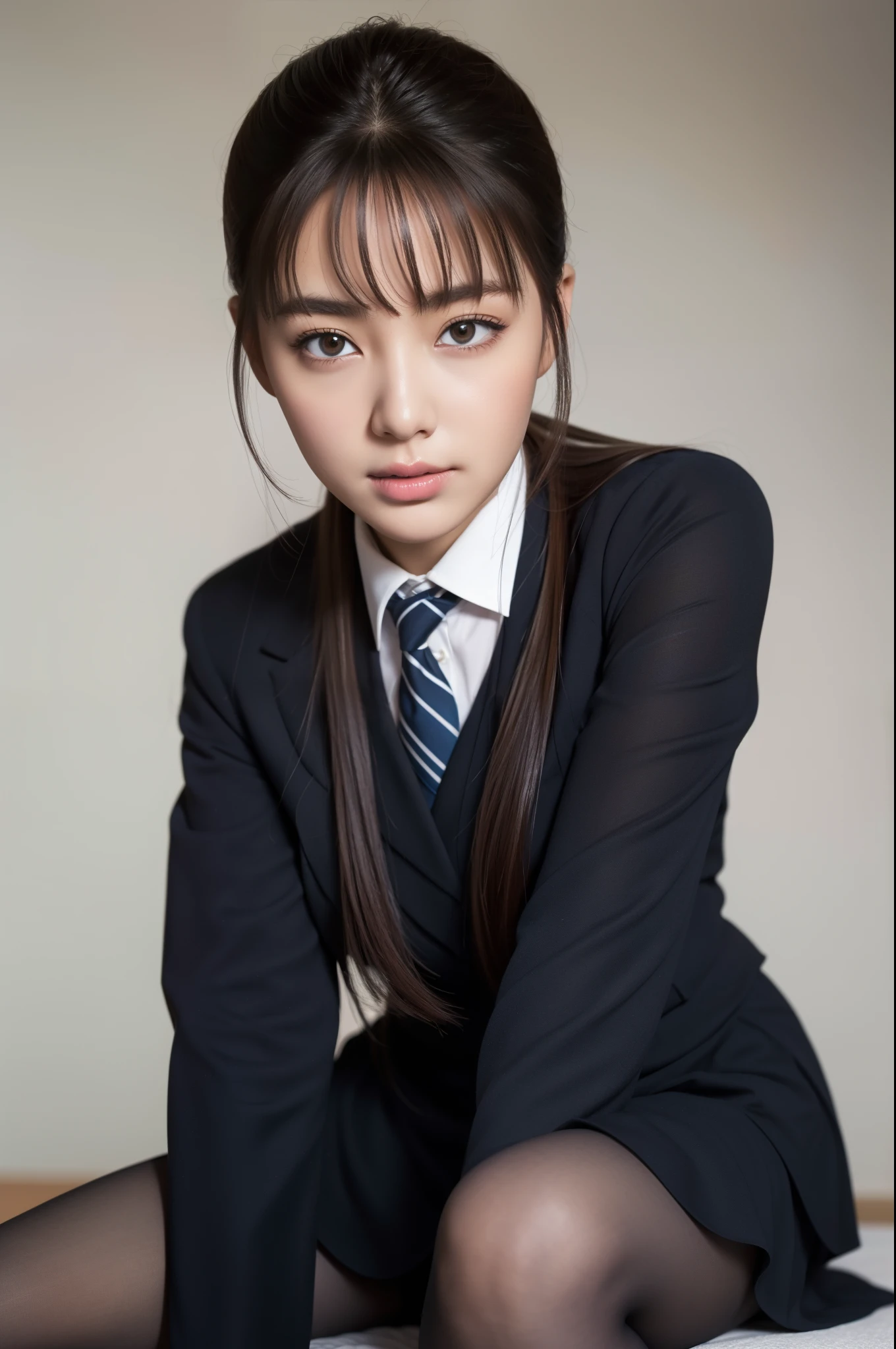 beautiful meticulous girl, very detailed eyes and face, beautiful detailed eyes, ridiculous, incredibly ridiculous, huge file size, super detailed, high resolution, very detailed, best quality, masterpiece, kemomimi, ((Japanese girls' high school uniform)), illustration, very detailed, CG, unity, 8k wallpaper, amazing, fine details, masterpiece, best quality, very detailed CG uniform 8k wallpaper, face light, movie lighting, 1girl, years, (without panties) ), (((dynamic pose))), (camel toe), (half), (pantyhose), (bent knee and leg sitting))