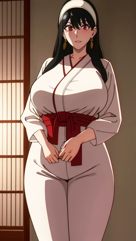 1 girl , Mai Shiranui, anime, king of fighters, big breasted, gigantic breasts, long hair, long saggy breasts, High definition, sitting down, dark brown hair, wardrobe, changing clothes, embarrassing, embarrassed, blushing, naked, wearing no clothes , high quality , solo