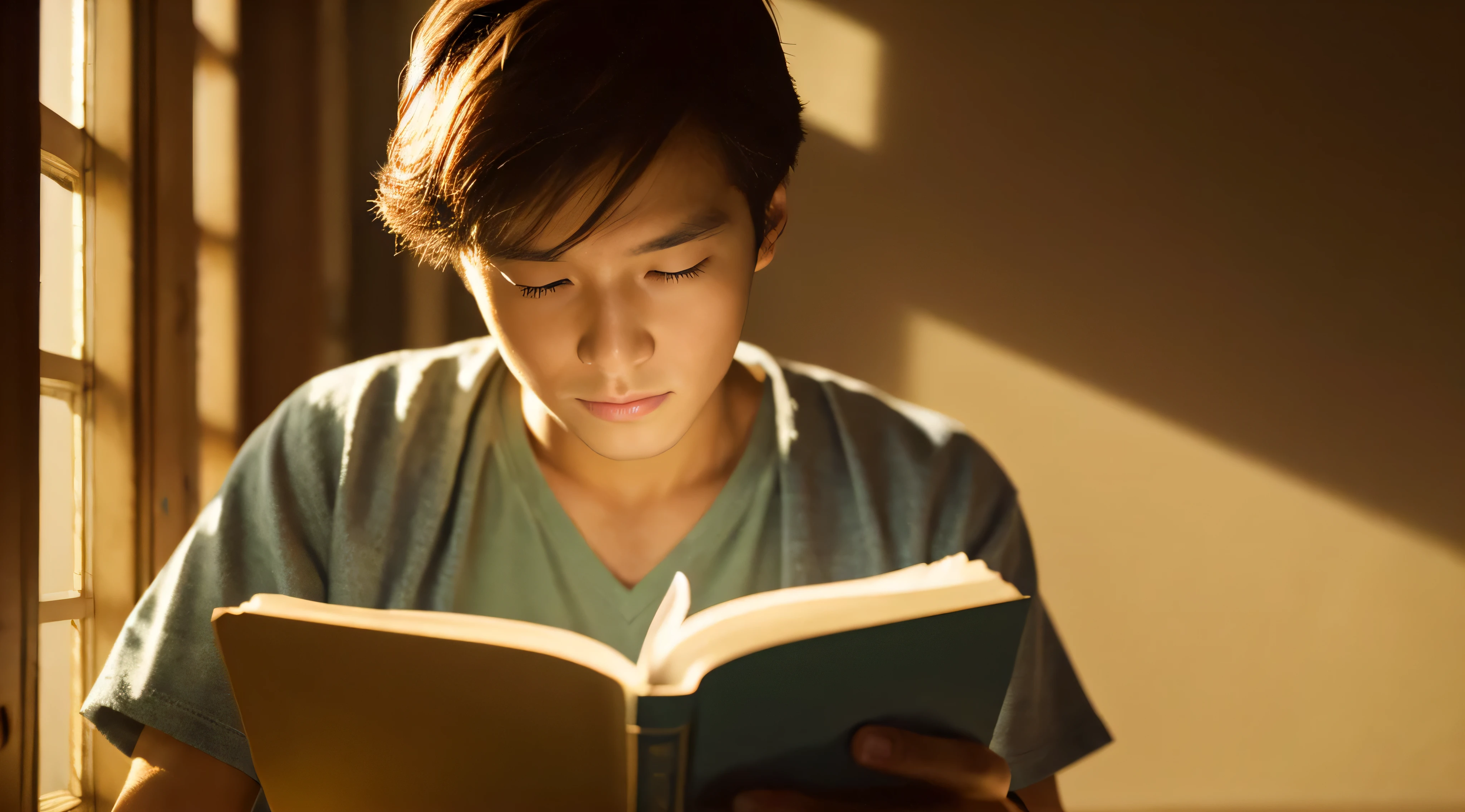 Man reading the Bible、Study、Warm Light、high resolution