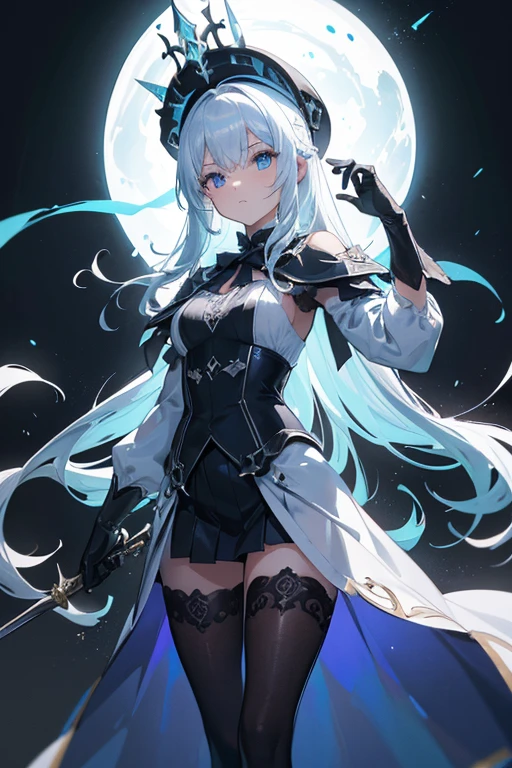 (Obra maestra:1.2), Mejor calidad, (illustration:1.2), (ultra detallado), hiper detalles, (delicado detallado), (detalles intrincados), (cinematic light, Mejor calidad Backlights), Delete line, solista, Cuerpo perfecto, (1 chica), anime a elegant girl, hat cap detailed glowing ribbon ultra detailed, style detailed, most beatiful, soft delicatessen hair, translucent dressing Phantom, long soft dressing,detailed glowing drawing(glowing color hands). black and white. Poster Original ink press octane render digital art stylized, standing in front of the with her magical sword and sword to release blue flame, cool black dregon tattoo on neck and who cut through infinity, she who has touched the void, (constituir), alto contraste, (mejor iluminacion, un extremadamente creado y hermoso), (cinematic light), vistoso,