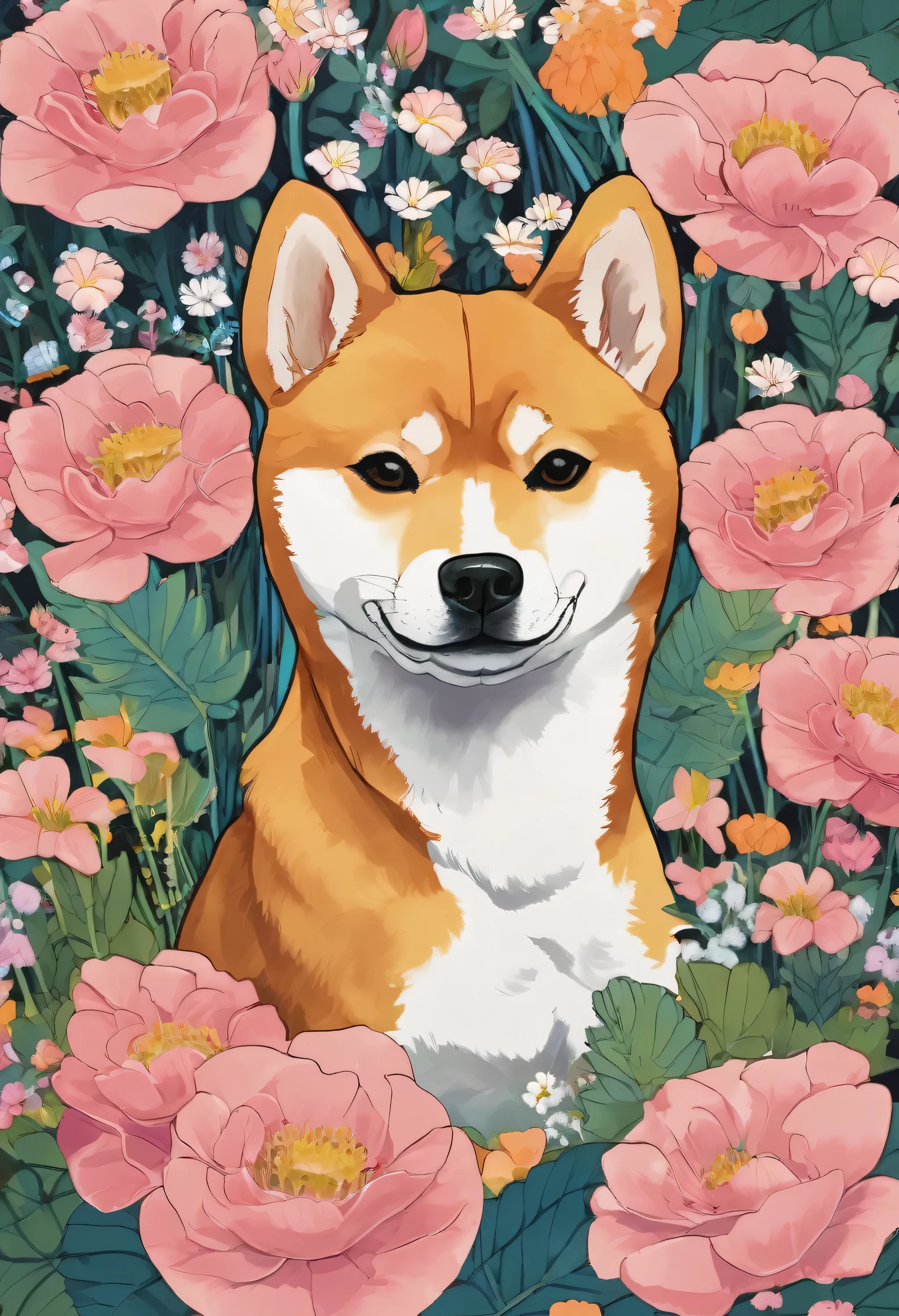 shiba in a flower heaven