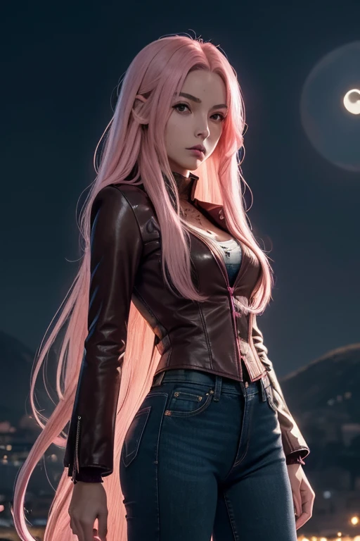 A few girls naked in leather jackets top quality smile masterpiece long hair ponytail blonde pink hair