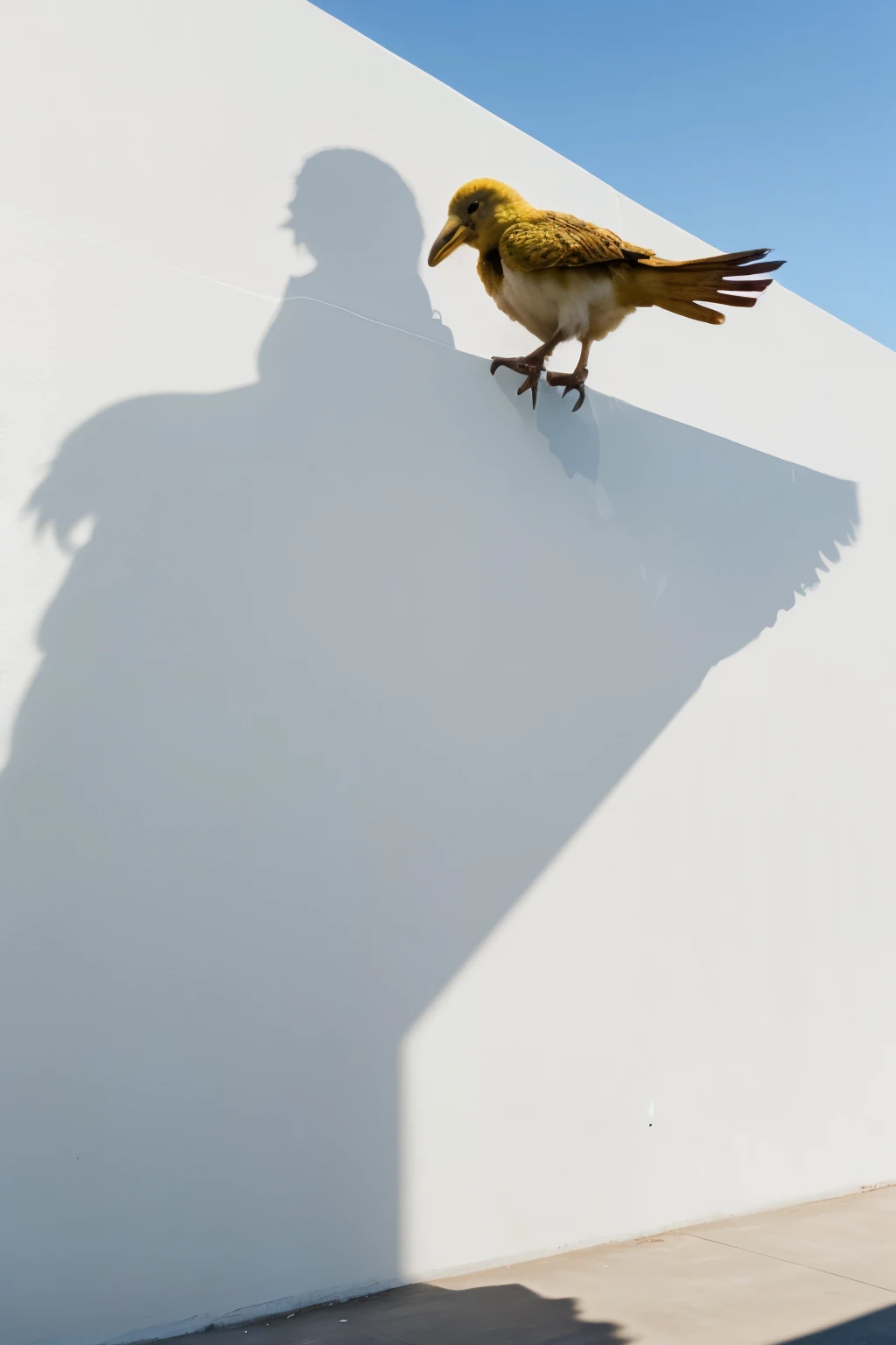 only shadow of a big bird over white wall on a sunny day