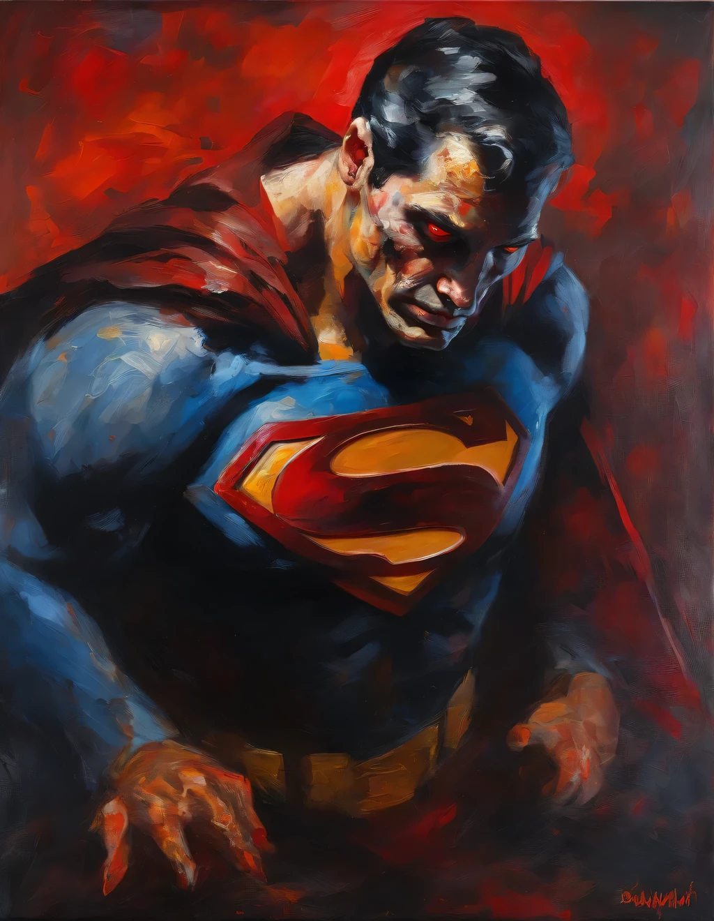 a close up of a superman with a bloody face and red eyes, with glowing red eyes, with red glowing eyes, red glowing eyes, portrait demon half human, red eyes glowing, glowing red eyes, cyborg zombie, scary look, portrait of a zombie, with red eyes, zombie with white eyes, evil zombie, red - eyed, red-eyed