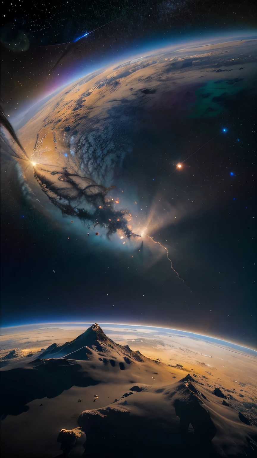 ridiculous resolution, high resolution, (masterpiece:1.4), Ultra Detailed, Star, Look from above, space, floating, - At 6 o'clock