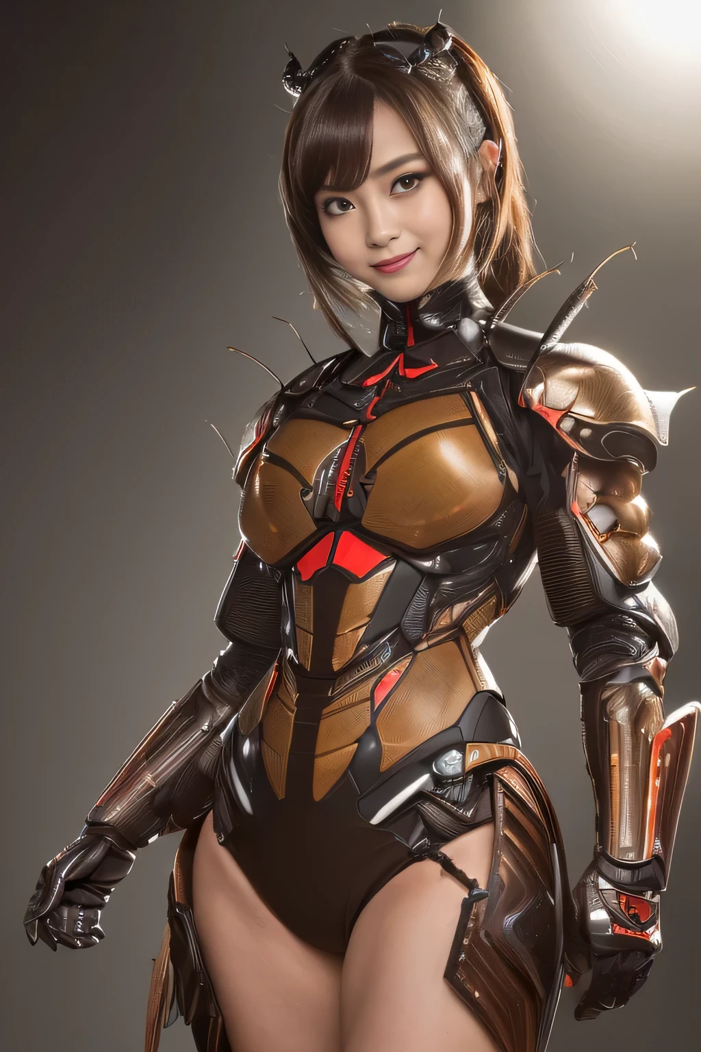 (high resolution,masterpiece,best quality,extremely detailed CG, anime, official art:1.4), realistic, photo, amazing fine details, all intricate, gloss and shiny,awesome many layers, 8k wall paper, 3d, sketch, kawaii, illustration,( solo:1.4), perfect female proportion,villainess, (fusion of dark brown cockroach and lady:1.4), (brown cockroach form lady:1.2), (brown cockroach lady:1.2), (fusion:1.2), (solo:1.4), (evil smile:1.2), muscular, abs, (cockroach brown exoskeleton bio insect suit:1.4), (cockroach brown exoskeleton bio insect armor:1.2), (brown transparency cockroach wing:1.4), (brown cockroach antennae:1.3),