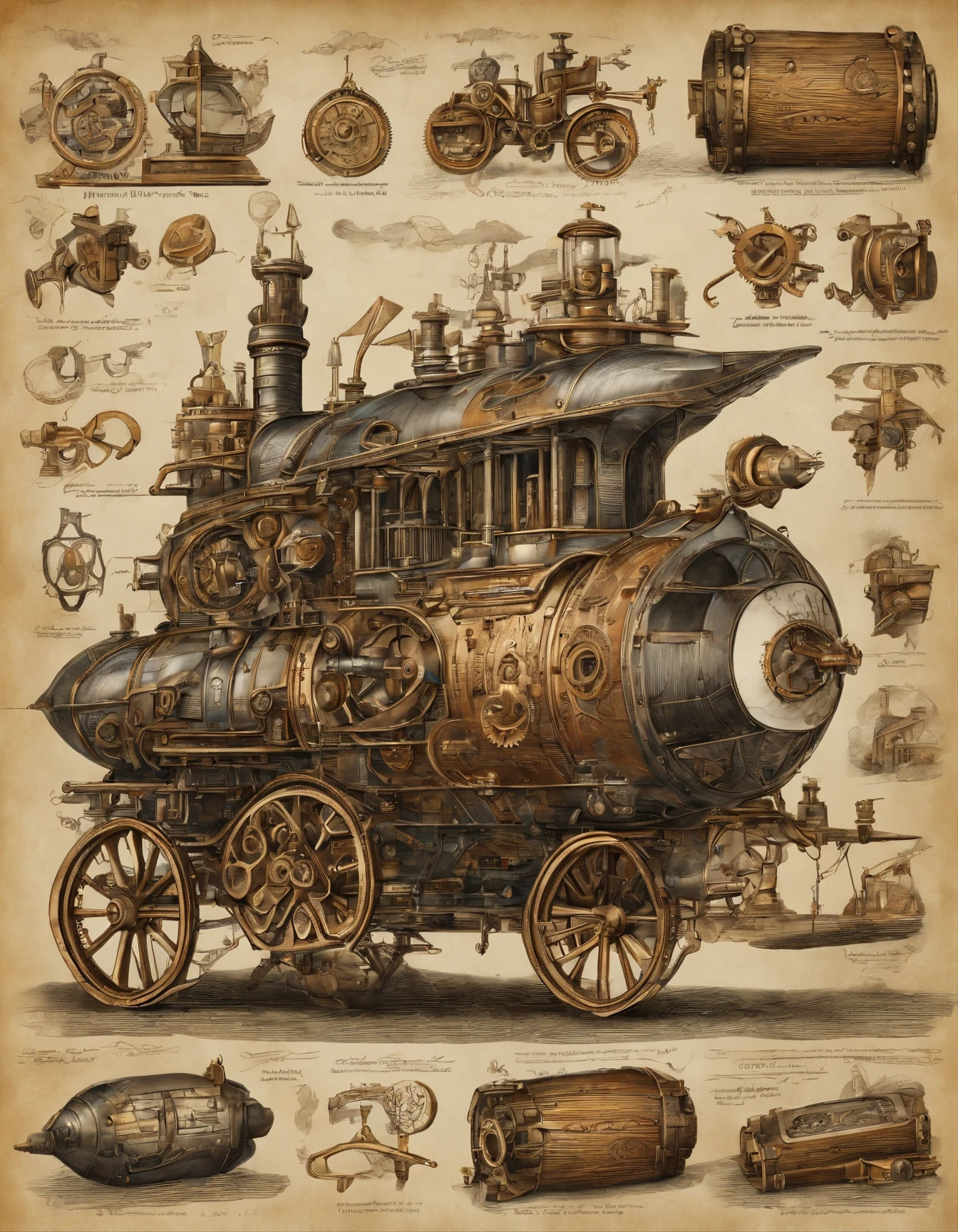 ((((masterpiece, best quality, ultra detail, very_high_resolution, large_filesize, full color))))、airship、(((gear)))、(((gear))), Precisionな機械、Internal structure、High definition、assembly、Precision、steampunk、