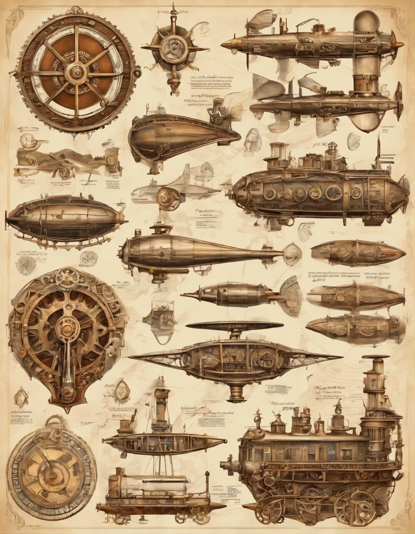 ((((masterpiece, best quality, ultra detail, very_high_resolution, large_filesize, full color))))、airship、Fly in the air、plane、(((gear)))、(((gear))), Precisionな機械、Internal structure、High definition、assembly、Precision、steampunk、