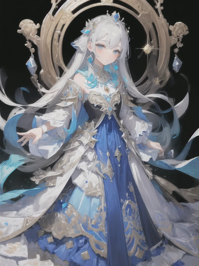 (masterpiece, highest quality: 1.4), Detailed Background, White Crystal, Crystal clusters,Long Hair,jewelry, Earrings, necklace, Crown, bride, Gray Hair, Hello,