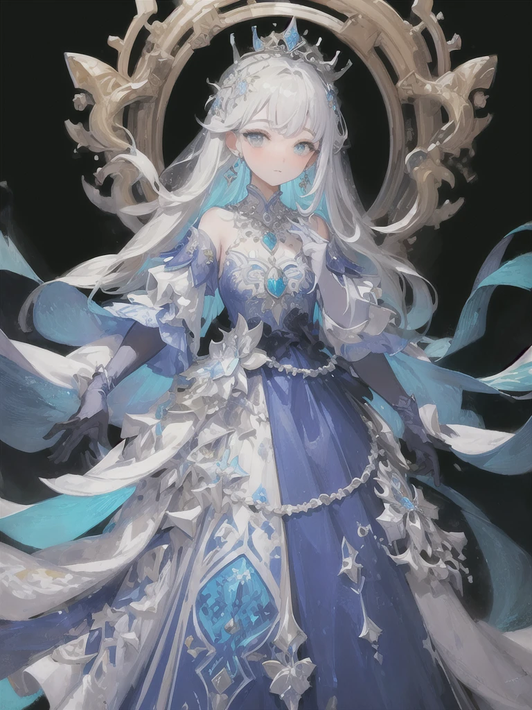 (masterpiece, highest quality: 1.4), Detailed Background, White Crystal, Crystal clusters,Long Hair,jewelry, Earrings, necklace, Crown, bride, Gray Hair, Hello,