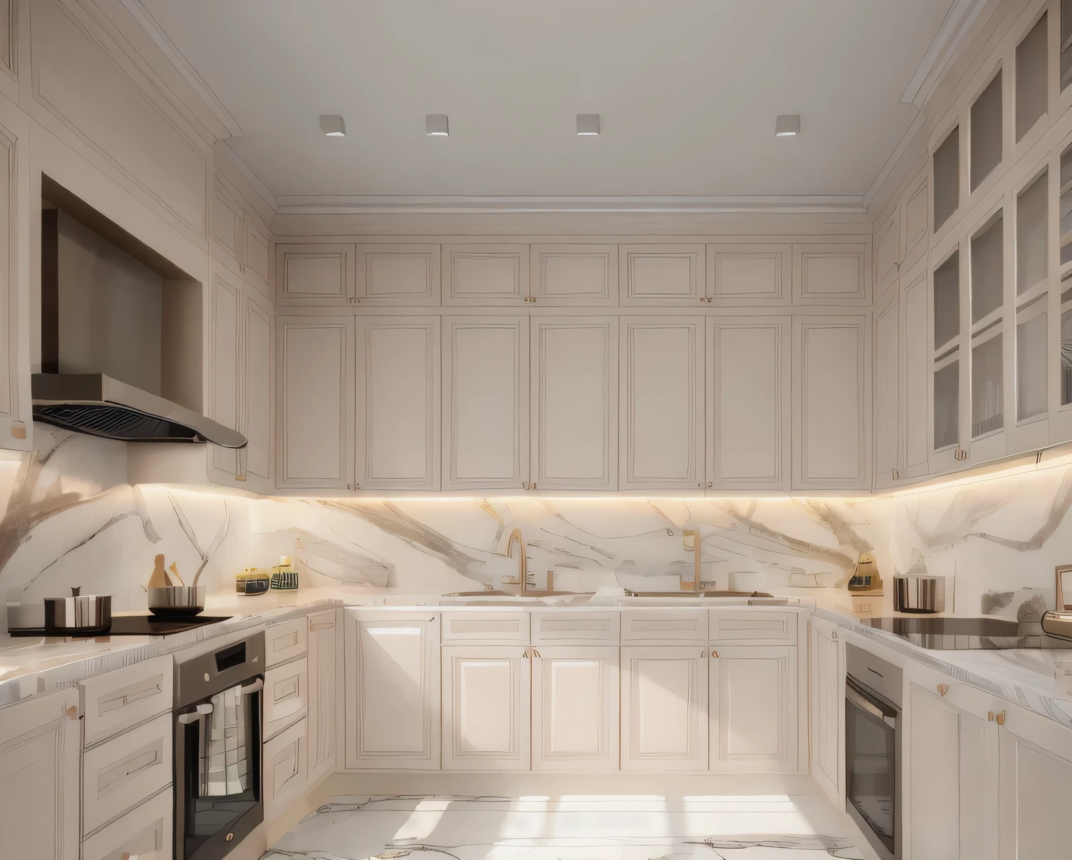 Masterpiece, high quality, best quality, authentic, super detail, interior,kitchen,daylight,vray