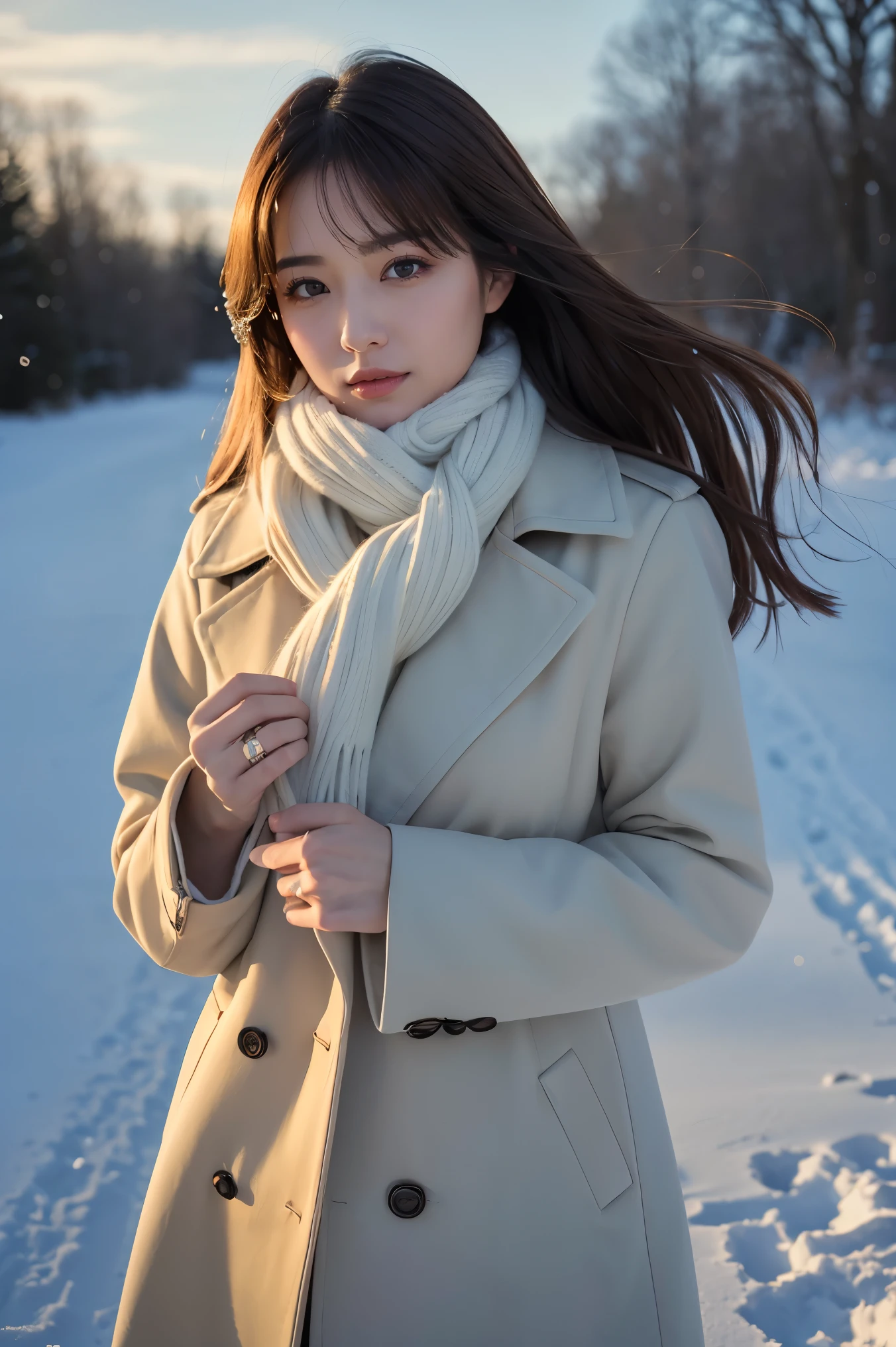 (Tabletop、highest quality、8k、Award-winning works、Ultra-high resolution)、One beautiful woman、(Elegant and high quality coat:1.1)、(The perfect and most natural light brown coat:1.1)、(High-quality fabric coat:1.1)、brown hair、Spectacular Cinema Lighting、(The most romantic and moody atmosphere:1.1)、winter、Snow Scene、it's snowing、(Walking in the snow in Northern Europe:1.1)、look at me、(big breasts:1.1)、Accentuate your body lines、blurred background、Accurate anatomy、Ultra HD Hair、Ultra-high resolutionの完璧な美しい歯、Ultra-high definition beauty face、Ultra HD Hair、Ultra-high resolutionの輝く瞳、輝くUltra-high resolutionの美肌、Ultra-high resolutionの艶やかな唇、(Face close-up:1.1)