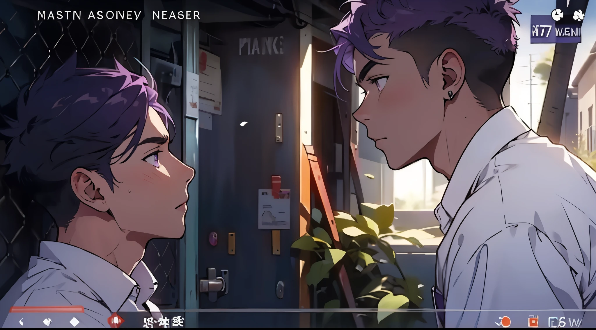 cute boy is upset 17 years old purple eyes purple hair