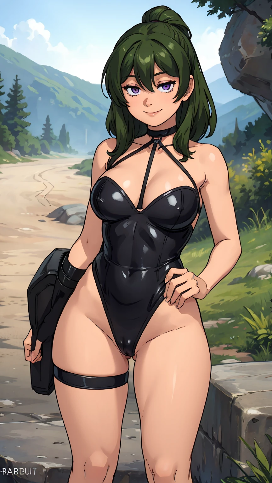 (Best quality:1.3), (4K quality), ((detailed face)),((smile)), ((skinny body)), Green hairs, (beautiful breasts), cleavage, sexy, (((ecchi)) ), Skinny girl, skinny muscular woman, pussy, green hairy pussy, legs spread, Masturbating, squirt, skinny body, perfect body, sexy skinny body, long thin legs, legs spread, NSFW, purple eyes, sexy clothes, mini latex clothes