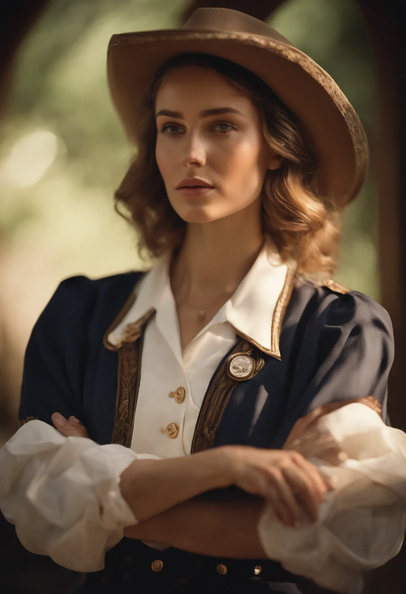 Surrealist Portraits of Women by David Hockney and Alphonse Mucha,Fantasy Art, Photo-realistic, Dynamic Lighting, Art Station, poster, Volumetric Lighting, Very detailed faces, 4 thousand, The award-winning,, 1 Girl, in the darkness, Deep Shadow, Low profile,Cowboy shooting,(Official uniform:1.4) ,Long hair,white hair,