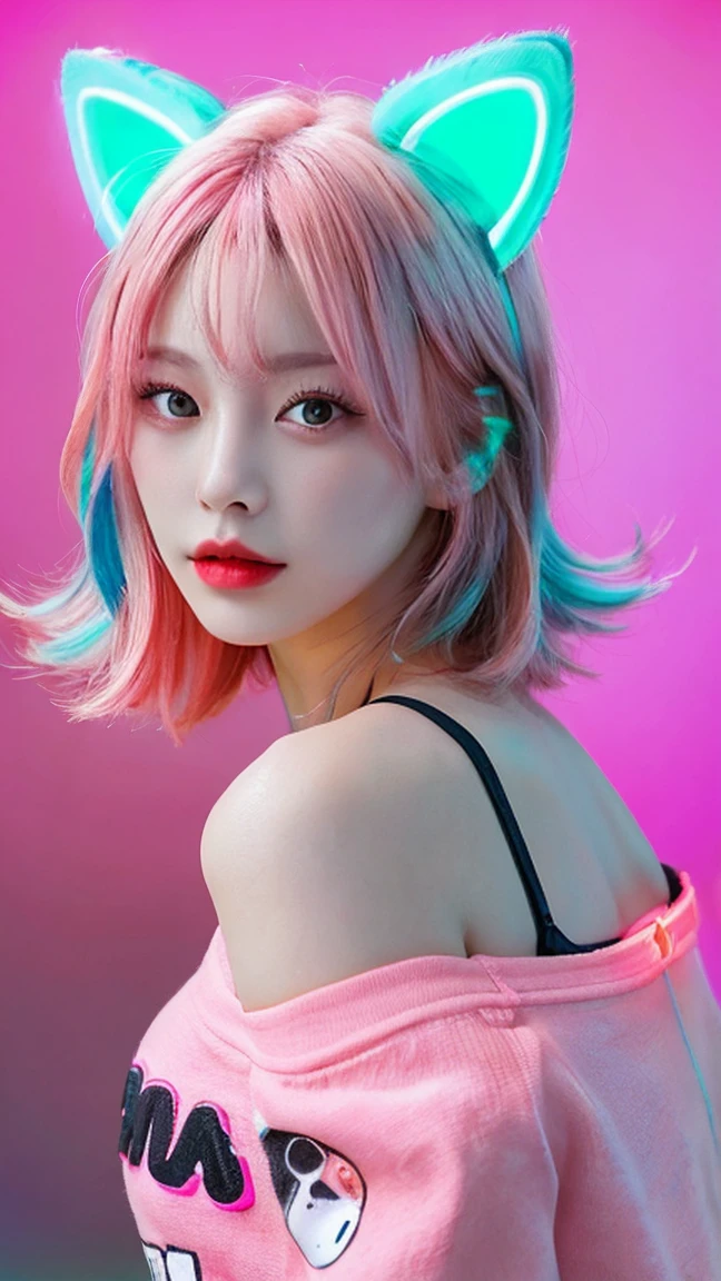 (Masterpiece, Best Quality, High Resolution), White Background, Acrylic Paint, ((Color Splash, Splash of Ink, Color Splash)), Sweet Chinese Girl,shoulder length bob Hair, [Light Blue|Pink] Hair,straight Hair, Glitter, Peach Lips, White Shirt, Front, Upper Body