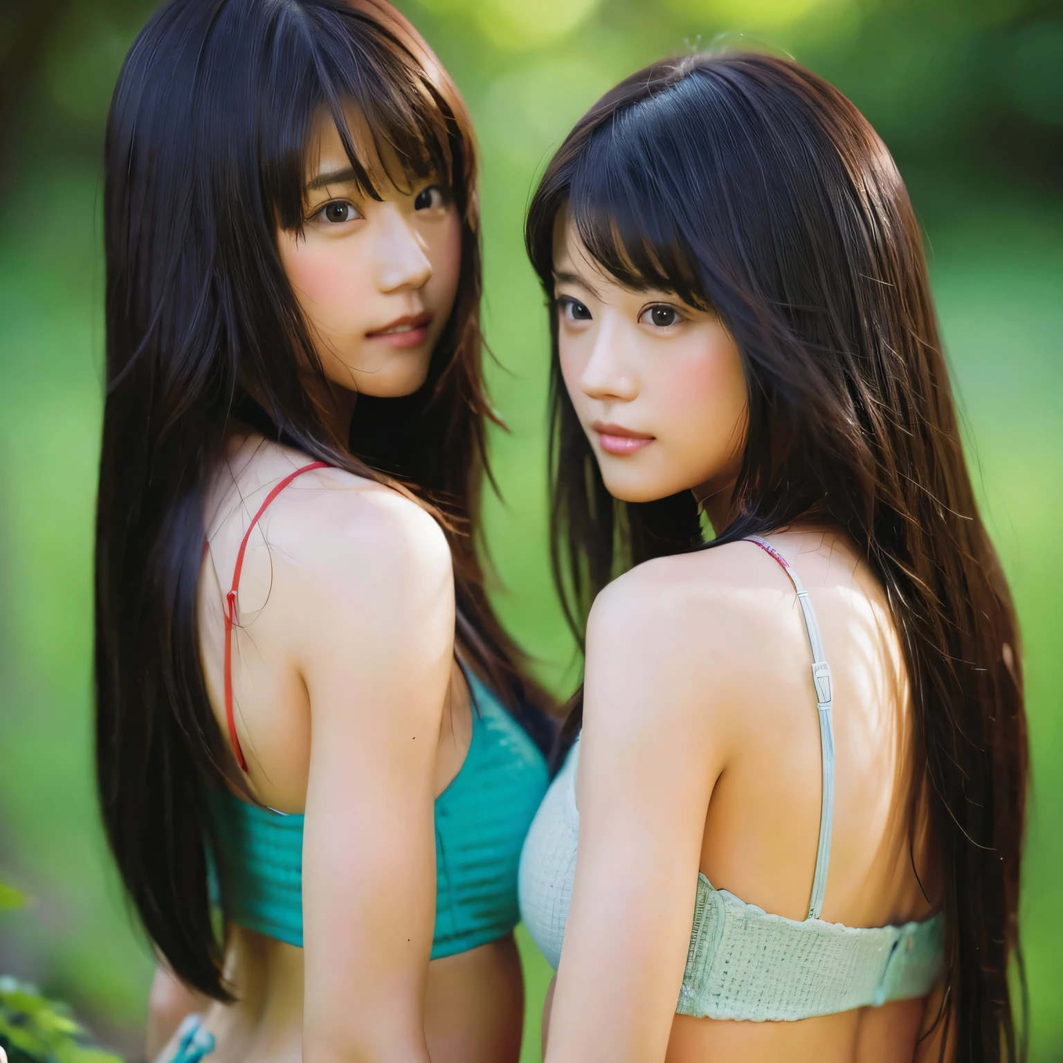 Sexy and hot identical twin sisters, Long Hair