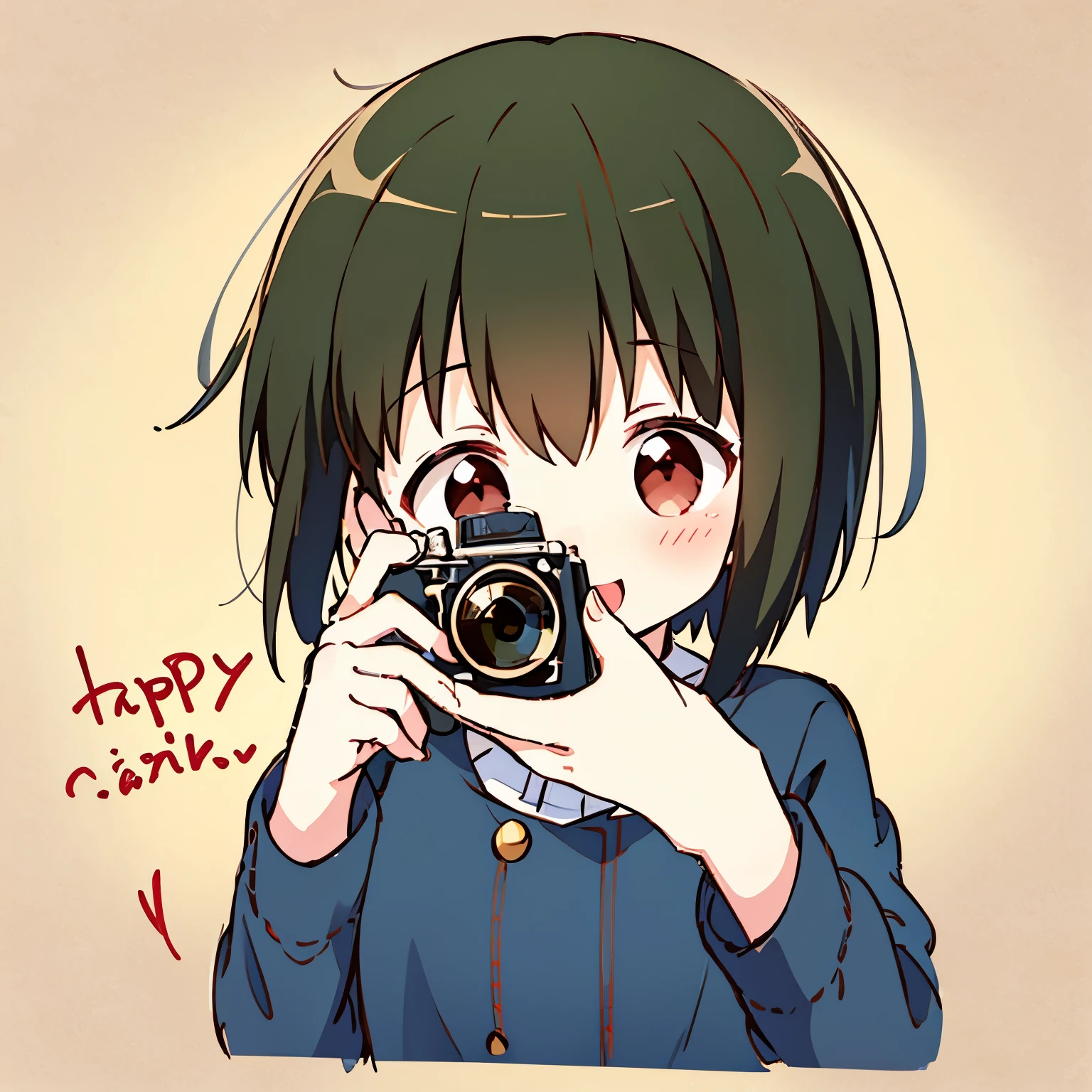 happy girl hold camera , simple Illustration, love