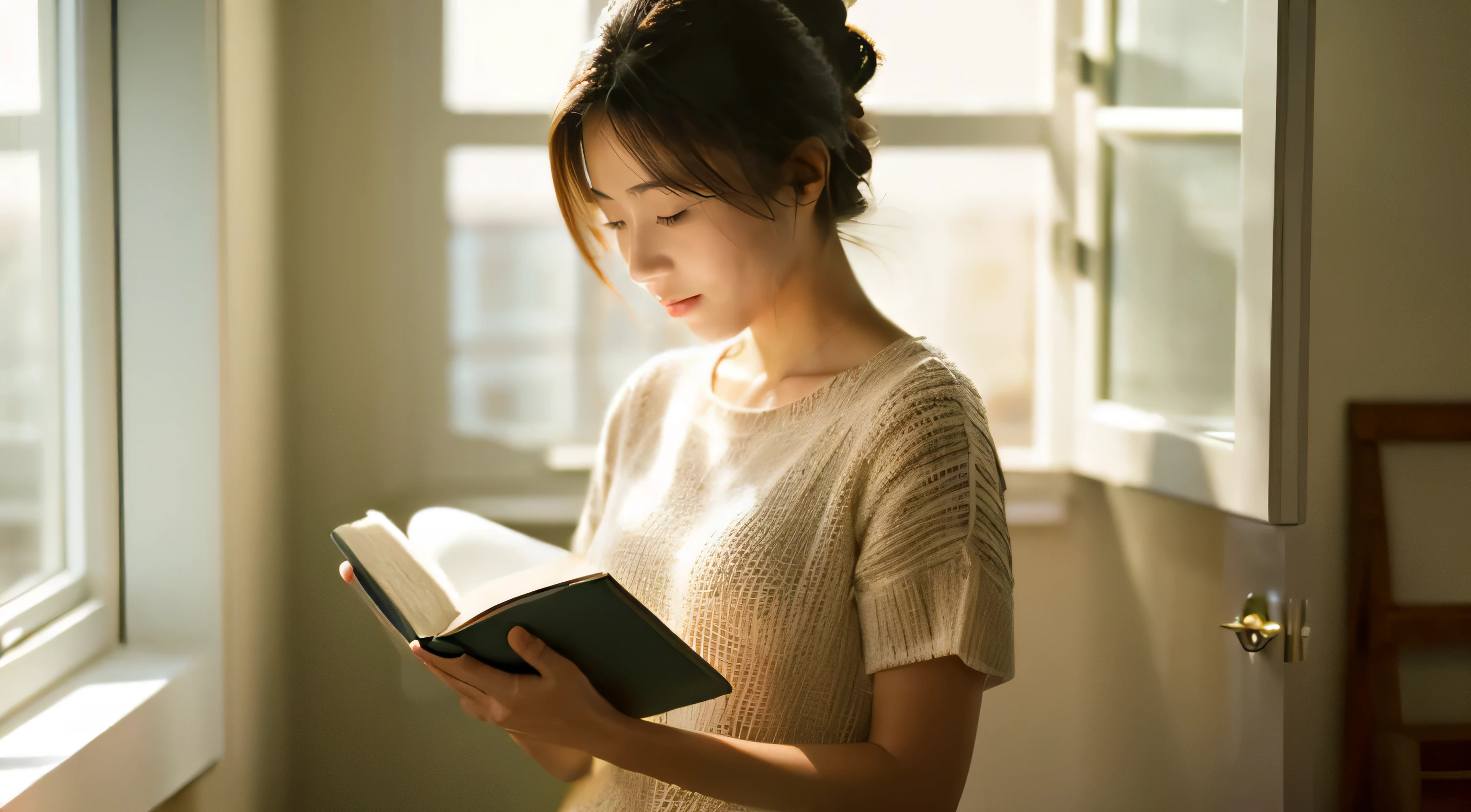 Woman reading the Bible、Study、Bright room、high resolution