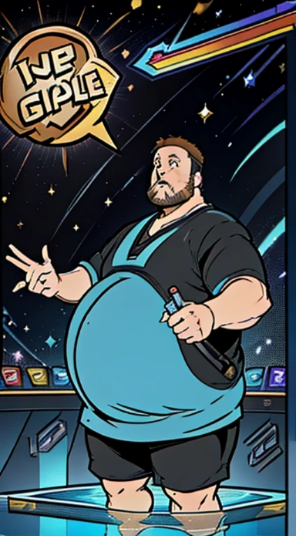  He is expressing himself to the public, gesturing with hands towards the viewer, ((((Kevin James Actor and Comedian Overview)))), (((A fat man electric giant character from the super Cell game Clash Royale)))