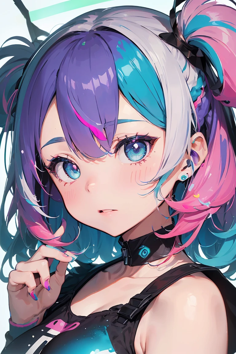 (highest qualityの輝く目),Anime Girls, (Fashion now) , Bare shoulders, (big breasts:1.3), ((Perfect Eyes ,Beautiful and detailed, Super savvy lavender eye shine:1.1, Gradient eyes:1, beautiful eyes:1, Symmetrical eyes:1, Big Eye Highlights:1.2)), very shy, blush, (Open your mouth), Concerned, In a psychedelic room , Psytrance illustrations, psychedelic art style, neon color theme, (((masterpiece))), (Complex), 8K, highest quality, (visual strength: 1.5),Thin 5 fingers, Accurate anatomy,

(((liquid paint hair:1.1))) ,(((neon Purple Hair | Emerald Hair | Light green hair | White Hair| neon pink hair | neon blue hair | neon aqua hair | Purple Hair | Fuchsia Hair | fluorescent blue hair | amethyst hair | Neon Hair | Bright pink hair :1.5))), ((Made of paint、Defying Gravity,Thick flow),(Paint splatter:1.3), (Shiny Hair: 1.3), (Bright colors), Dynamic pose, Embarrassing,in the center,Scale to fit,Three-part method, Cessation of liquid coating,

Colorful background, Colorful Themes, splash paint play, Beautiful light, Colorful light particles,high contrast in clothing, Color Splash, color drawing wall,  Complex 精通する,  Exposure Blending, HDR, (Graffiti art),Accurate Fingers