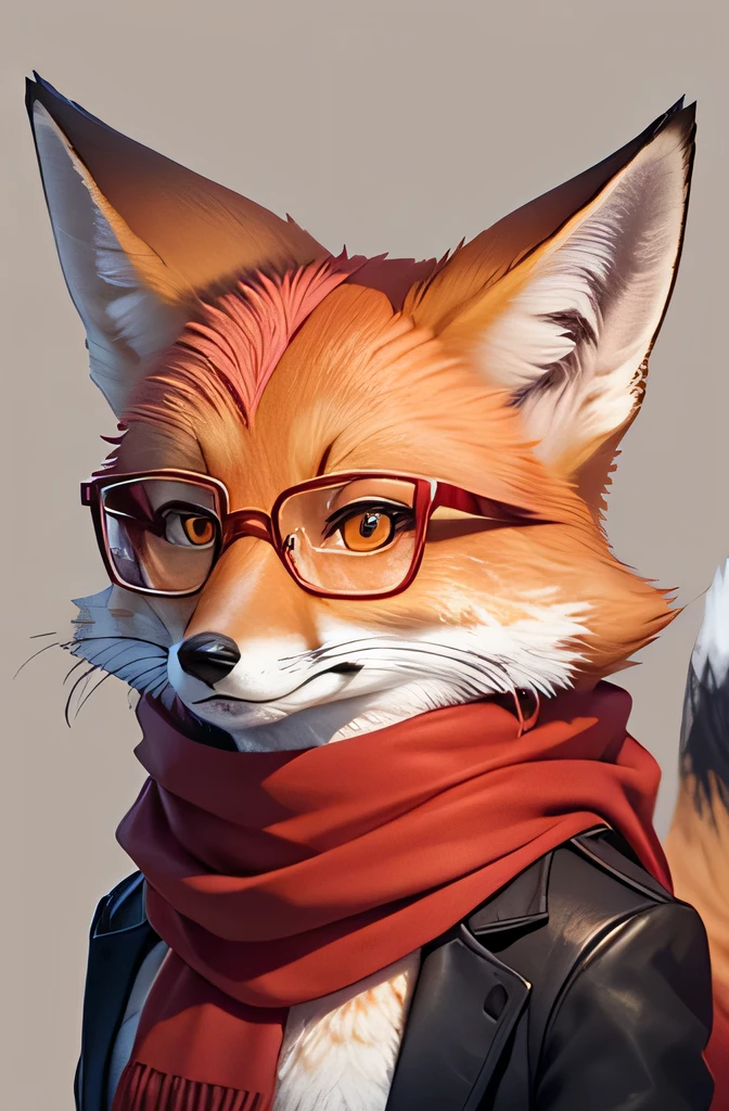 red fox with glasses, with a scarf