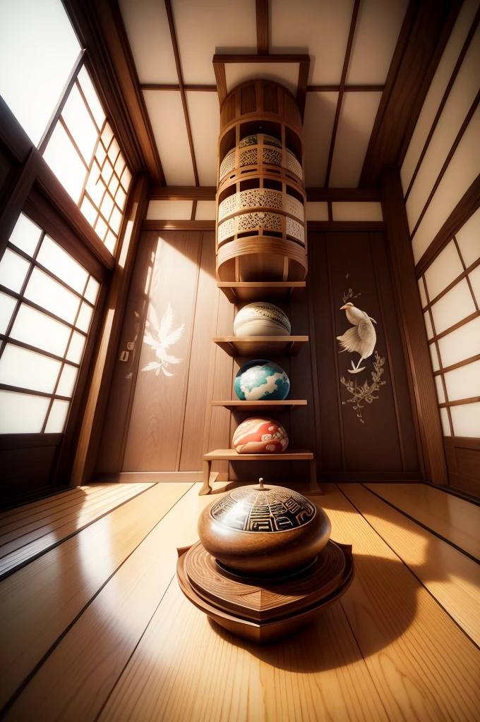Trick Art、Escher、Bird&#39;s Eye View、Fisheye Lens、Japan風建築、Japan、Japanese style、The floor is a shoji screen、Walls and Shoji Screens、The ceiling and shoji screens