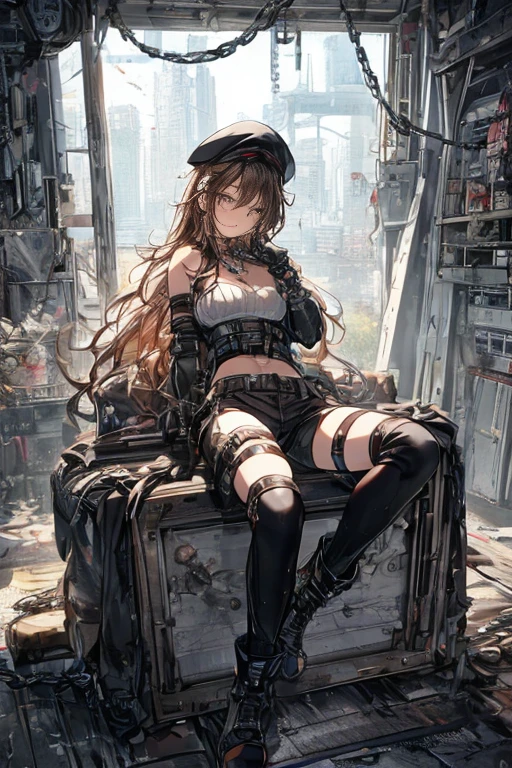 ((anime style)), (((solo woman))), (((45-year-old mature woman)), black hair, (office), ((tired face)), (sitting in a chair in a suit and panties), ((woman in a strict business suit)), big, blush, (((upper body is a business suit)), lower body is only panties, (((white panties)), panty show, (((thigh)), high heels , --auto --s2