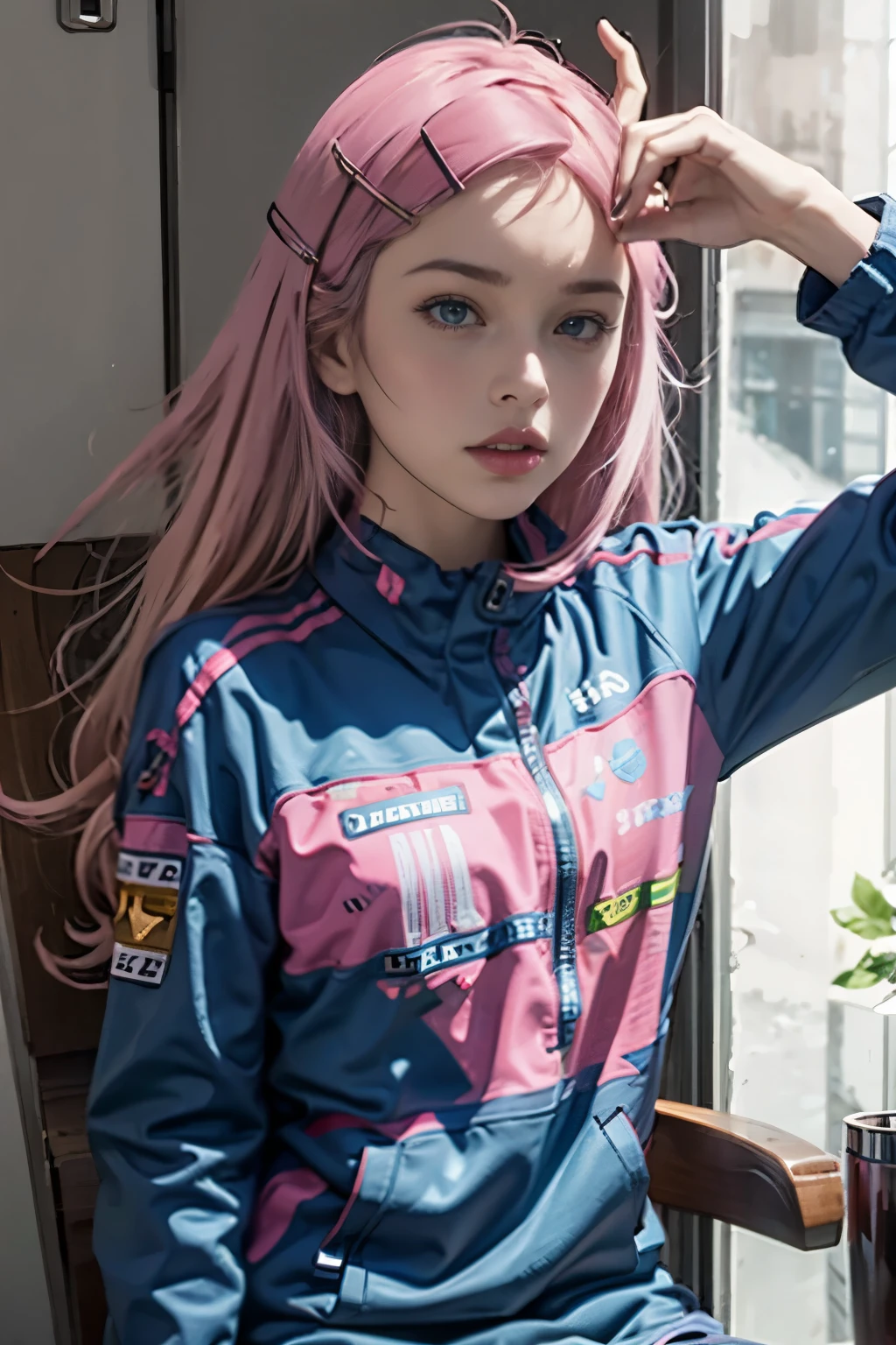1 girl , pink hair