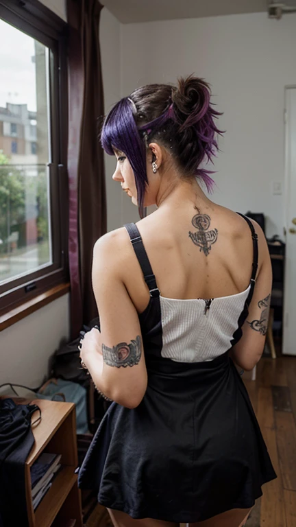 Realistic  student girl  with punk hair in room for Facebook profil with dress with 