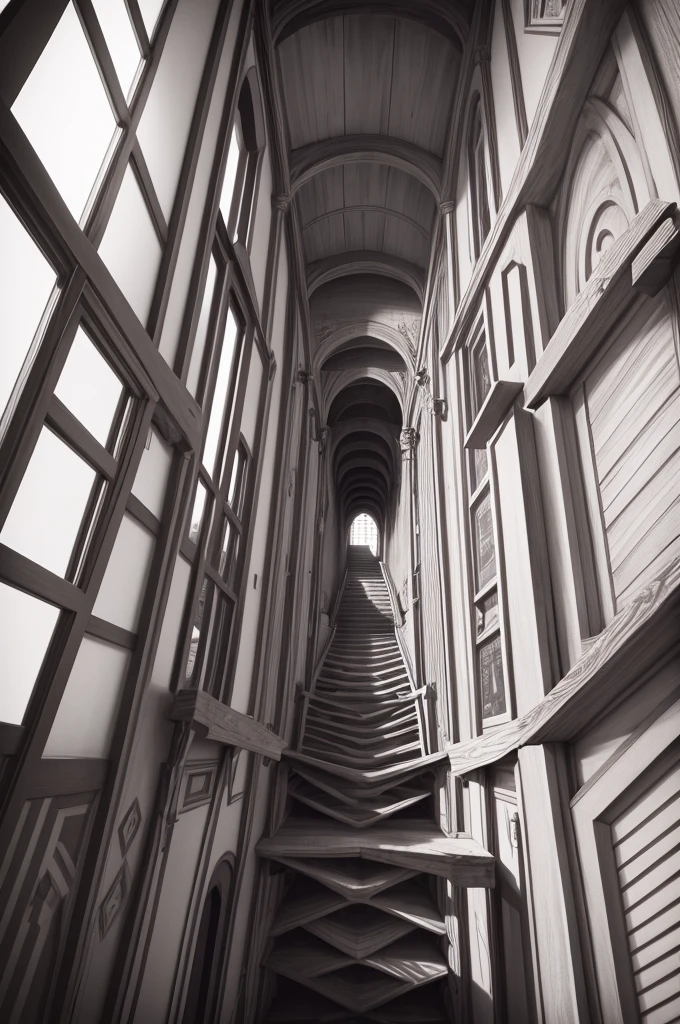 Trick Art、Escher、There are many bridges、Ultra-wide-angle lens、Looking up from below