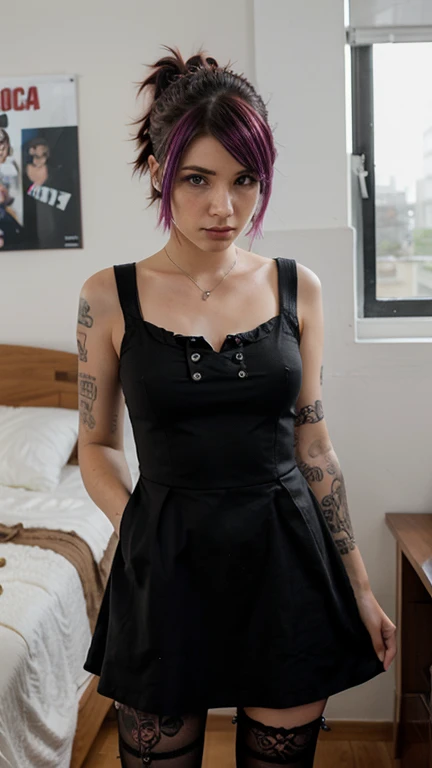 Realistic  student girl  with punk hair in room for Facebook profil with dress with 