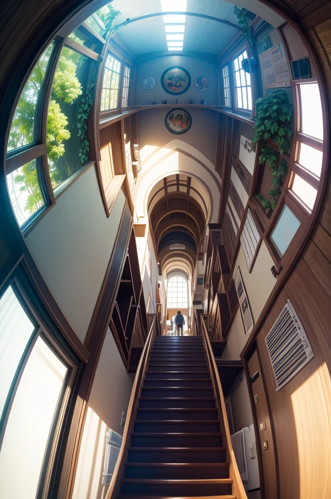 Trick Art、Escher、Looking up from below inside a giant jungle gym、Fisheye Lens、