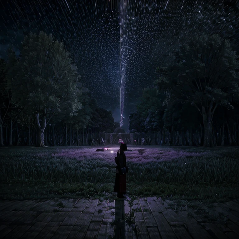 A beautiful sparkling city, filled with thousands of happy people, the dark sky filled with stars that illuminate the night