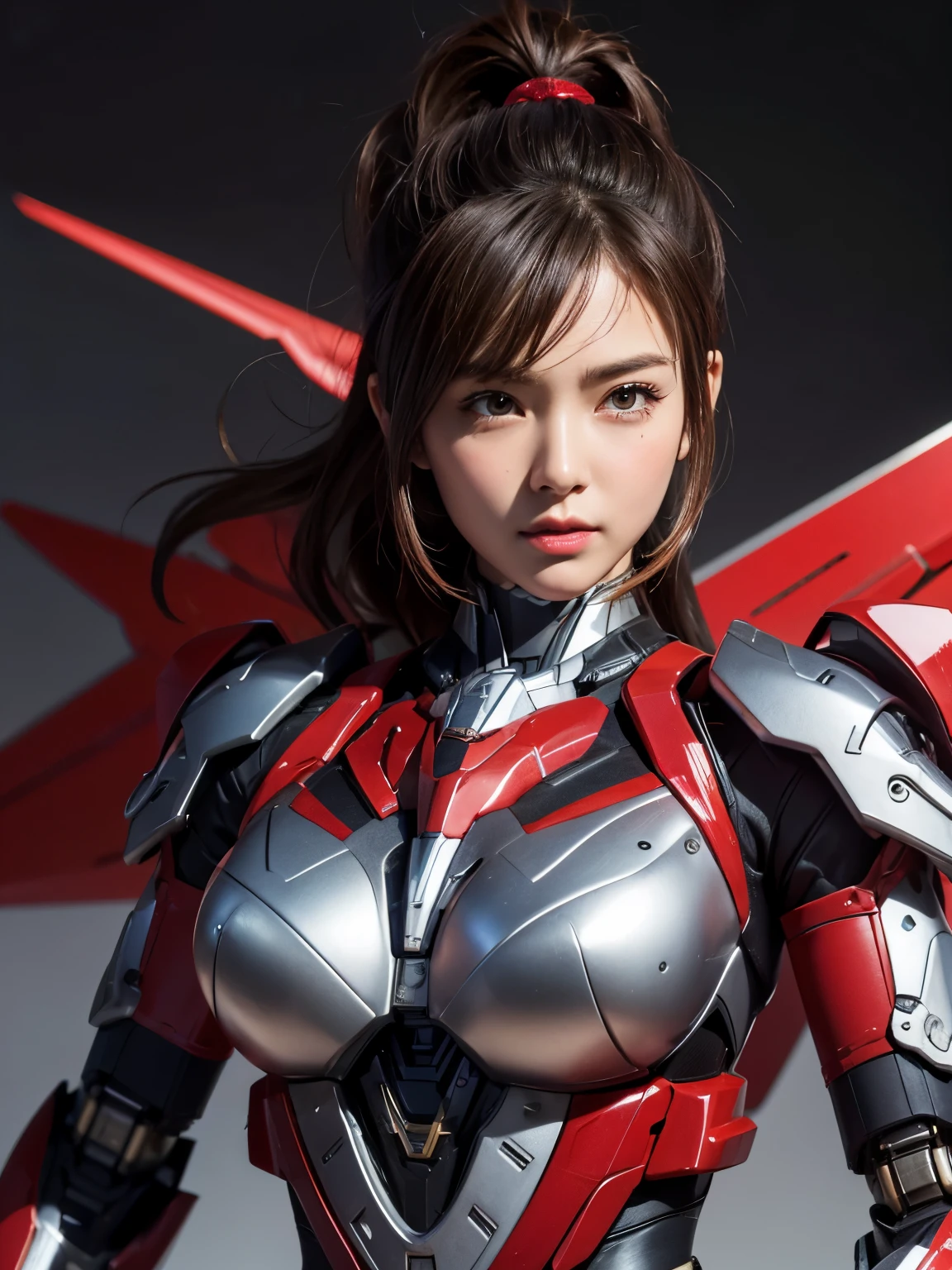 Textured skin, Super Detail, high details, High quality, Best Quality, hight resolution, 1080p, hard disk, Beautiful,(Windblade), breast detailling, look skin breast, beautiful cyborg woman,Mecha Cyborg Girl, look skin thight, Battle Mode,Girl with a Mecha Body,She'Wearing futuristic Transformers mechs,Female Warrior,fully body photo, red gold iron.