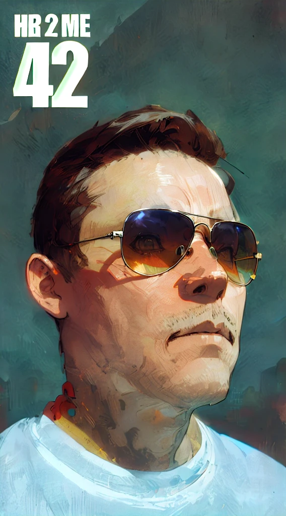 a nice guy portrait, in sunglases, standing in desert, clouds, cyberpunk, mecha, gandam, robots, glam, post apocaliptic world, blade runner inspired, anime, manga style