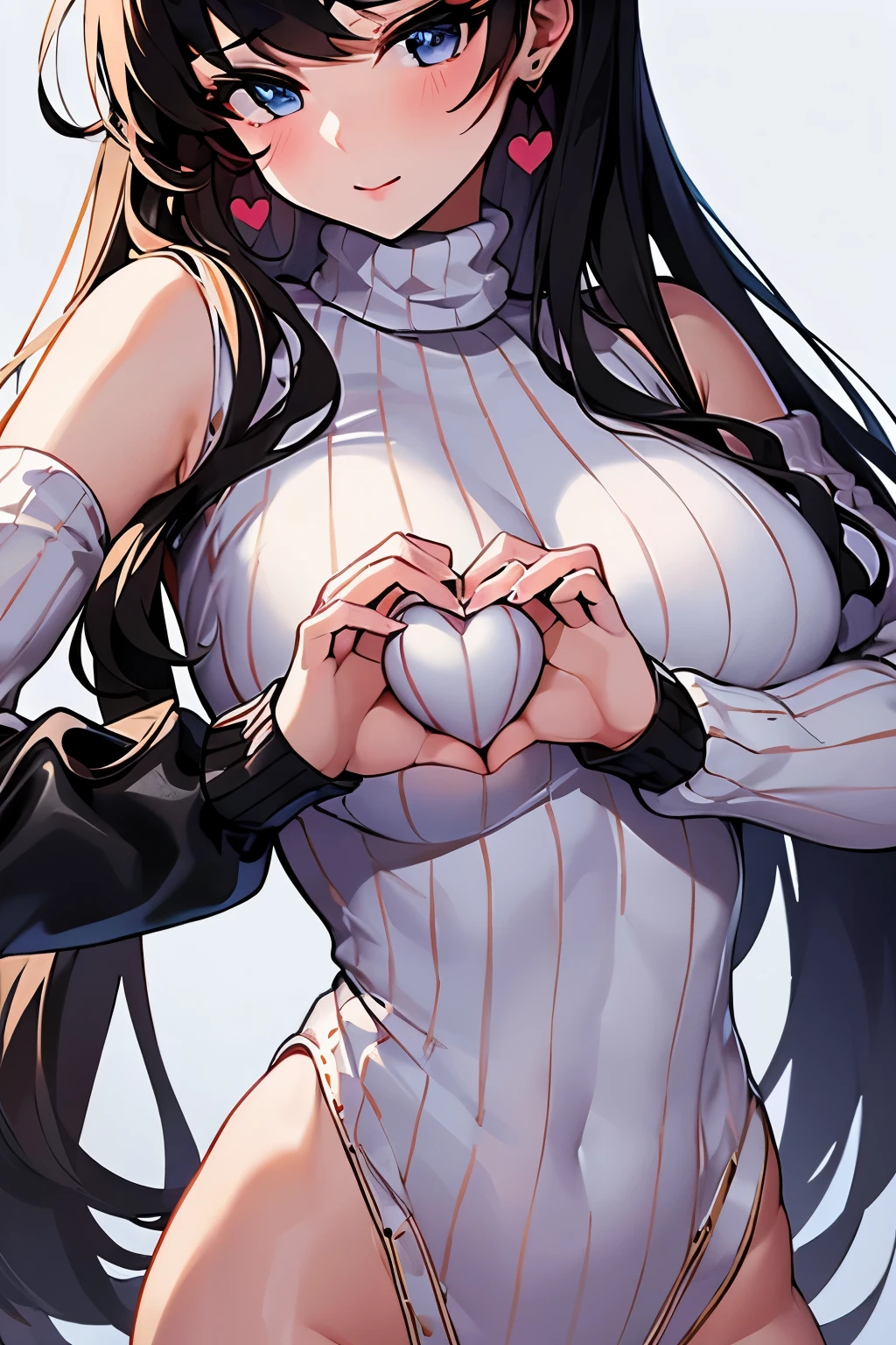 masterpiece, best quality, 1girl, Heart-Shaped_Boob_Challenge,fit body,White Turtleneck knitted sweater,banquet