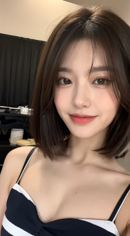 ((highest quality, 8k, masterpiece:1.3)), concentrate: 1.2, Perfect body beauty: 1.4, Hips: 1.2, ((Layered Haircut, chest: 1.2)), Bandeau dress: 1.1, Highly detailed face and skin texture, Beautiful Eyes, double eyelid, Whitening skin, Long Hair, (shut up: 1.3), smile、体がFacing the audience、Facing the audience、chestの豊chest