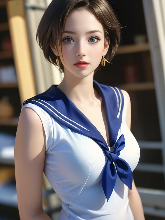 (best quality, 8k, highres, photorealistic:2.0), (solo, one girl:2.0),(photo taken using flash:1.9),(brighten up women:1.8),(ultimate beautiful girl:2.0),(shiny skin),(oily skin),(blonde hair:1.7),(short hairstyle:1.5),(cool beauty:2.0),Blush brown makeup , dark eye makeup , use pink glossy lipstick,(big beady eyes girl:1.5),(droopy-eyes girl:1.5),(blue eyes:1.5),(thin girl:1.5),(baby face girl:1.5),(sex appeal:1.3),(sweet smelling girl),(she works for low wages:1.5),(kind-hearted woman:1.5),(she has a nice smile),(woman with a happy look:1.3),(she is very sociable),(from a very poor family:1.5),(virgin girl),(She is a secret pervert.),(she covertly lewd),(she looks so erotic),(Preserve virginity for devout Christians),chuuChloe,(woman with very soft breasts),(woman fantasizing about sex),(allurement),(impressive eyes:1.5),(clean girl),(affability),(cute smile),(good personality),(puff out chest),(serious personality),(wants sex),(want to masturbate),(want to have sex forcibly),(insists on the chest),(Big nipples hard erect inside clothes),(relaxing time),(hair ornaments),(sunflower),(Private room),(compassion),(impurity),(love filled),(Changing clothes),(get horny),(sailor mercury costume play:1.5)