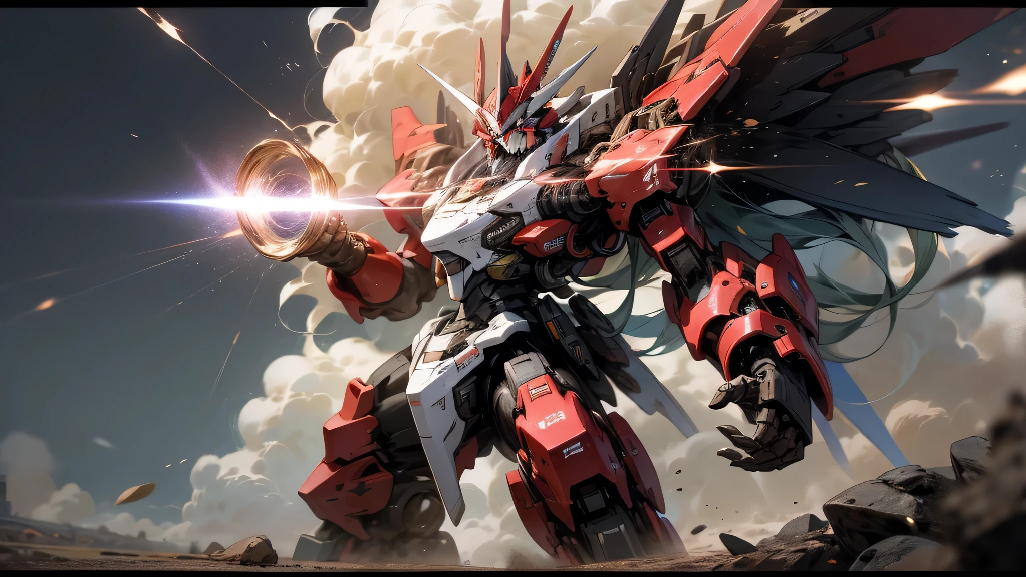 "Majestic mecha emanating unstoppable power, emanating an awe-inspiring aura."