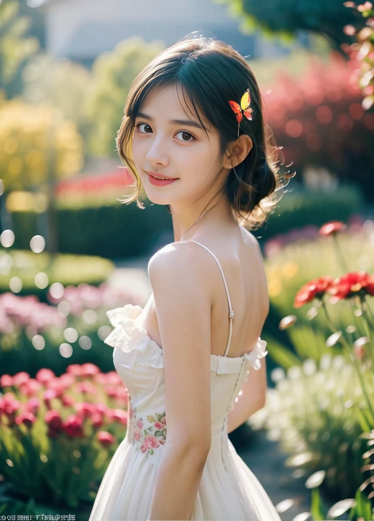 17 year old beautiful girl、Japanese、Highest quality、Realistic、16K、Baby Face、Young face、With bangs、See-through banks、Larger breasts、slim、1 girl, alone, whole body, (masterpiece:1.21), (highest quality:1.2), colorful, (figure:1.2), (Cinema Lighting:1.1), (Bare shoulders:1.21), (clavicle:1.21)
In this whimsical and fantastical garden, The scene is illuminated by a rainbow (Multicolored fireflies), Dancing in the air. The garden is decorated in a tranquil setting (Drizzle), Creates a foggy, dreamy atmosphere. In the center of the scene is the、With a cute face and an innocent expression、There is a very delicate and beautiful girl。. Her long hair flutters in the wind. She's not wearing a super low-cut shoulder strap dress, Accentuating her delicate curves.、sit down、Flowers in the hair, white lace dress, the lighting is very delicate and beautiful., Creates a soft, warm glow, Make the water stand out、shine like a diamond. Even the finest grass is illuminated, Create rich and luxurious carpets. The garden is surrounded by colorful flower fields, Mr.々Flowers of various colors and shapes bloom. (coloured butterflies) You can see them flapping their wings., All shades and sizes, Adds to the overall sense of wonder and magic. (View AI Viewer), Her nose is red、Mouth slightly open。, Overall, it has a sense of innocence and youth.々It gives a sense of beauty.. I see petals falling all around her, Enhances your overall sense of romance and beauty. A gentle breeze blows through the landscape, Leaves rustle, Flowers swaying, Increases overall movement and life. This is a sight of pure wonder and magic., Full of color and beauty, Immerse your audience in a fascinating and captivating world.whole body姿、panoramic、smile、Shooting from a distance