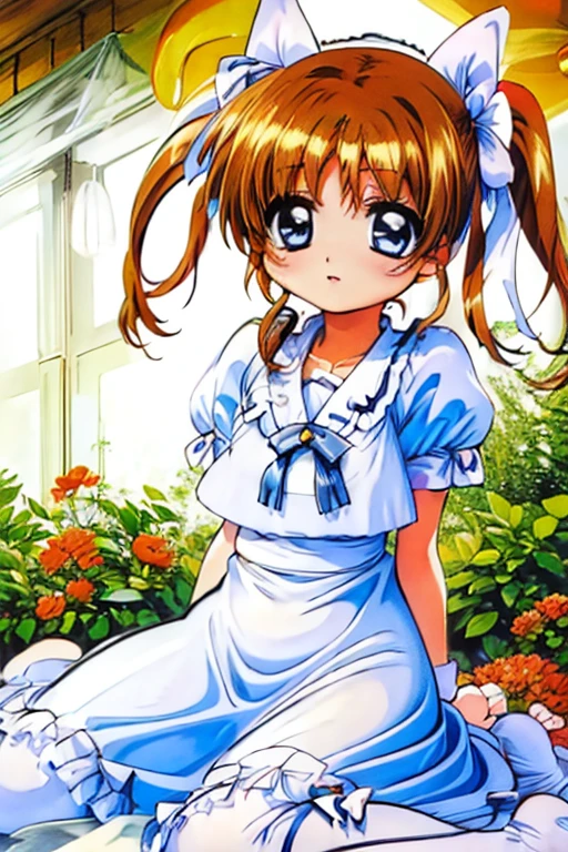 Nanoha Takamachi　girl　Blonde　Nipples　Baby Face　Twin tails　Micro Bikini　Waistline　blush　Inside the cafe　Sensual　Provocative　Love juice　Cat ears head dress　Feline tail　　