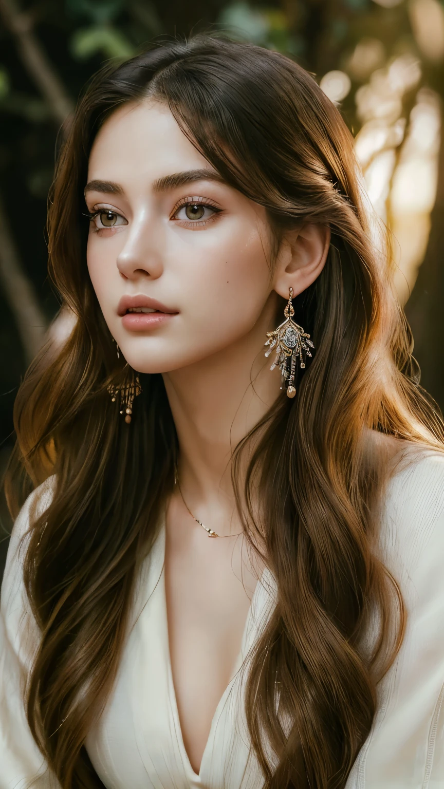 (highest quality, masterpiece, Ultra-high resolution, Photorealistic:1.4), One girl, Beautiful fine details, Detailed skin, Detailed lips, Long eyelashes, Full body portrait, Graceful posture, flowing hair, jewelry, Delicate earrings, Vibrant colors, alone, In front of the blazing fire, Slightly blurred background, Realistic lighting, Captivating Expressions,Looking at the camera