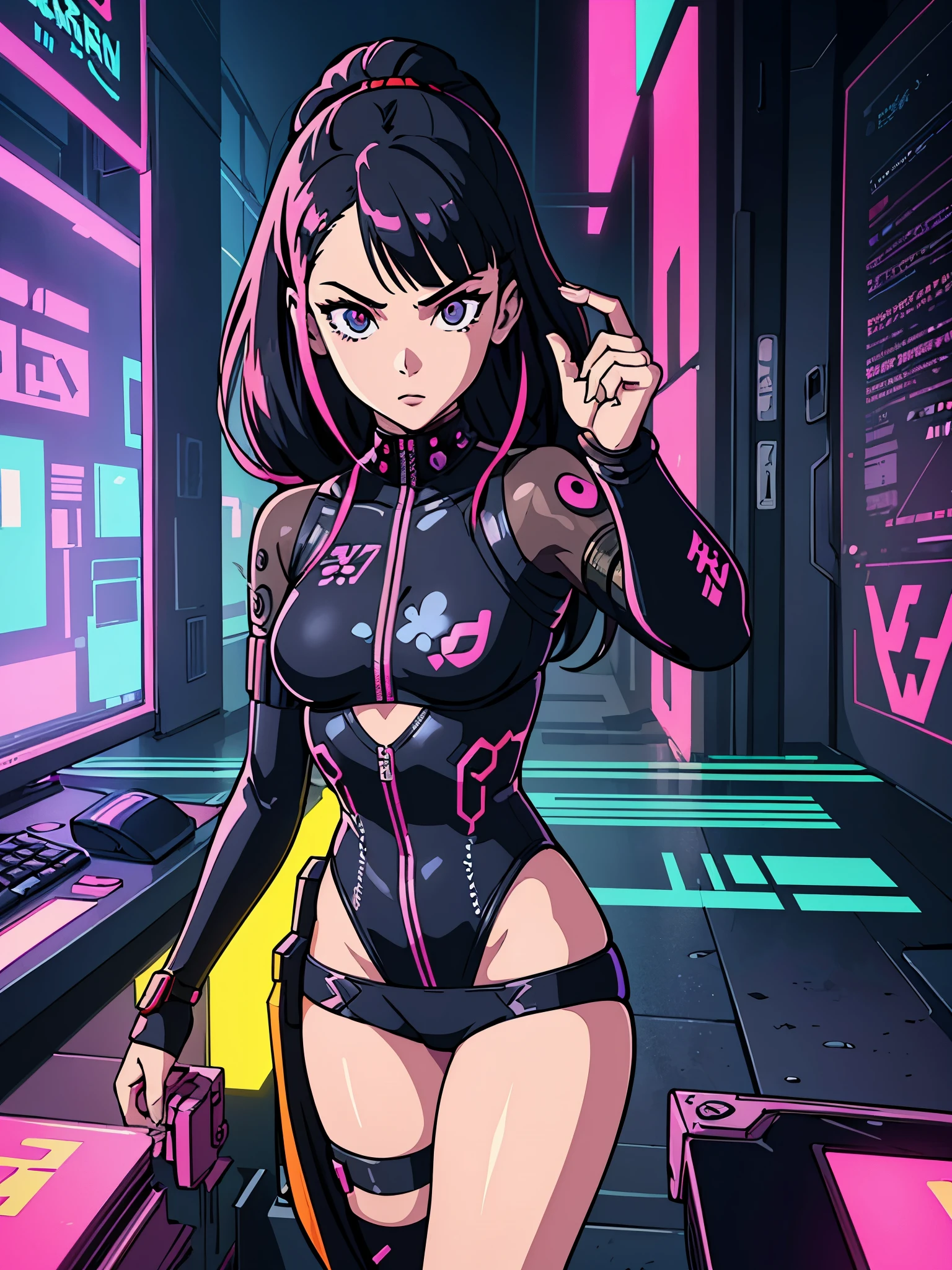 digital art drawing, illustration of (girl with pieces on her skin, cyberpunk 2077), anime drawing/art, bold linework, illustration, digital art, masterpiece, flat illustration, no shadows, 8k resolution, high detail, vector art, only anime
